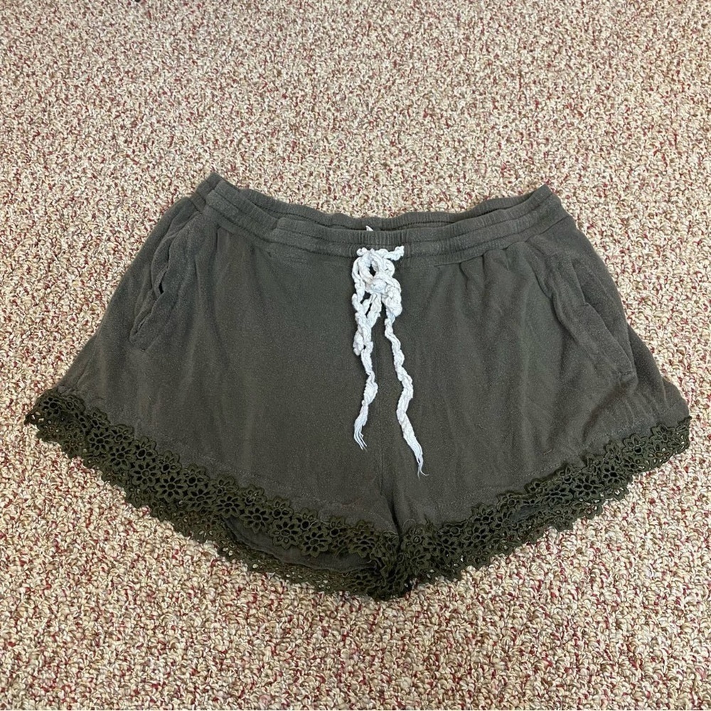 POL Womens Lounge Shorts Green Crochet Medium